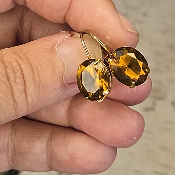 11.30 Total Carats Brown Smoky Quartz In Drop 18k Classic Gold Plated Earrings - Picture 6 of 7